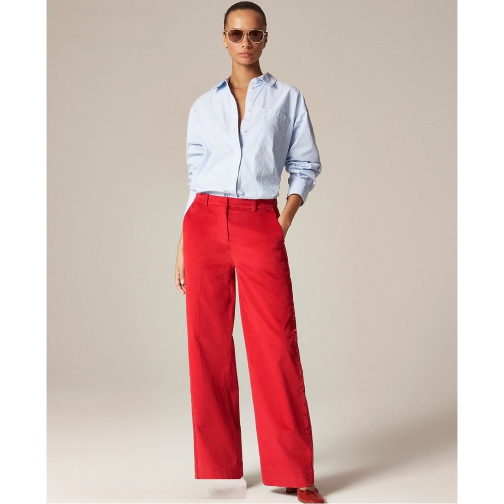 NWT J. Crew Wide-leg Trouser Satin Stripe Washed Velvet Radiant Ruby Red